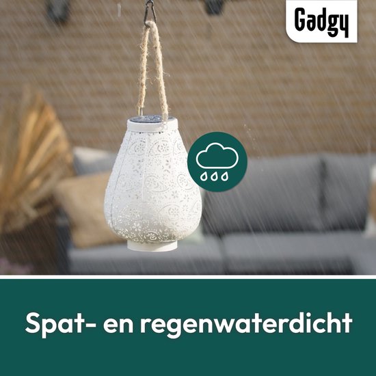 Gadgy Solar Laterne Matt Weiß - 2er Set - Solar Gartenleuchte - Led Außenleuchte mit Tag/Nacht Sensor - Tischlampe - Hängelampe - Gartenlaterne - Metall - 23 x Ã˜ 17,5 cm