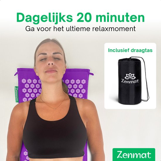 Zenmat Nagelmatte mit Kissen - Akupressurmatte inkl. Triggerpunkt-Massageball und Tragetasche - Shakti Massage - 66x40 cm - Lila