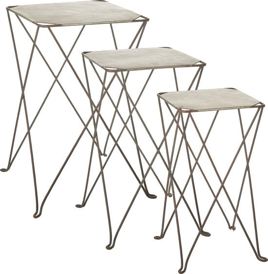 Mica Decorations Afra Pflanztisch - 3er-Set - L40,5 x B40,5 x H63 cm - Metall - Grau