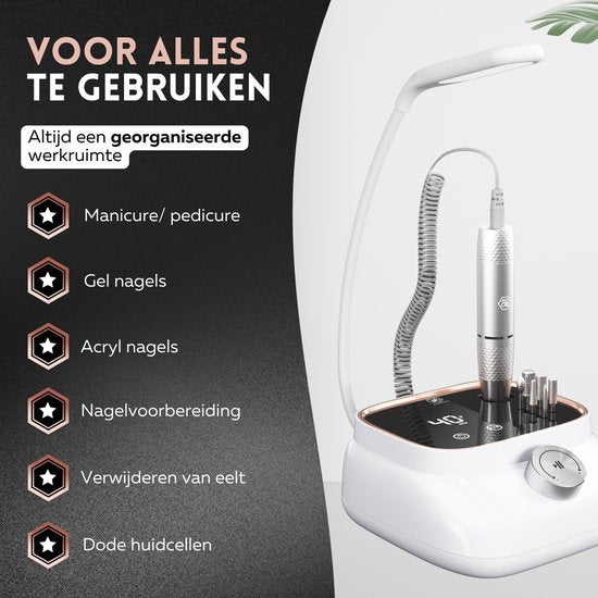 Beeperfect® Elektrische Nagelfeile Desktop Edition - Nagelfräse - Maniküre- und Pediküreset - 40.000 U/min - kabellos & wiederaufladbar - 11 Bits 3 Zubehör & 56 Schleifrollen - Rose Gold