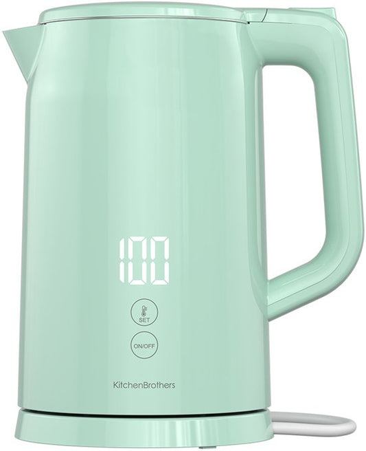 KitchenBrothers Wasserkocher - 1.7L - Mit Temperaturkontrolle - Elektrisch - Warmhaltefunktion - Display - Doppelwandig - Cool-touch - 2200W - Pastellgrün