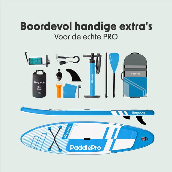 LifeGoods PaddlePro SUP Board Pro - Pro Set - Aufblasbares Paddle Board - Max. 150KG - 320x81cm - Himmelblau