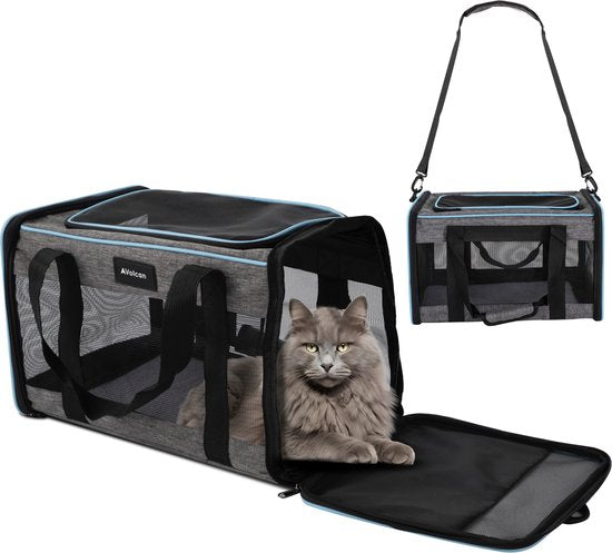 Volcan Reisetasche Katze - Baumwolle Reisekorb - Tragetasche Katzen oder kleiner Hund - Katze Reisekorb- Grau