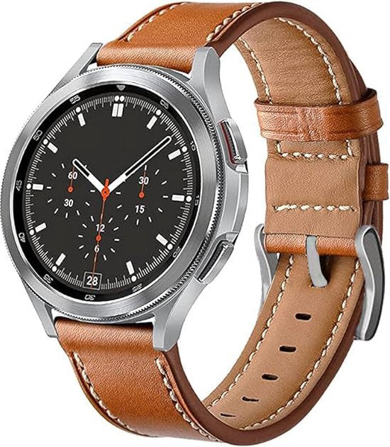Podec Smartwatch Band Braunes Leder 20mm - Uhrenarmband passend für Samsung Galaxy Watch Active / Active2 40 & 44mm / Galaxy Watch 3 41mm / Galaxy Watch 42mm / Galaxy Watch 4 & 4 Classic / Watch 5 / 5 Pro / Watch 6 / 6 Classic / Gear Sport