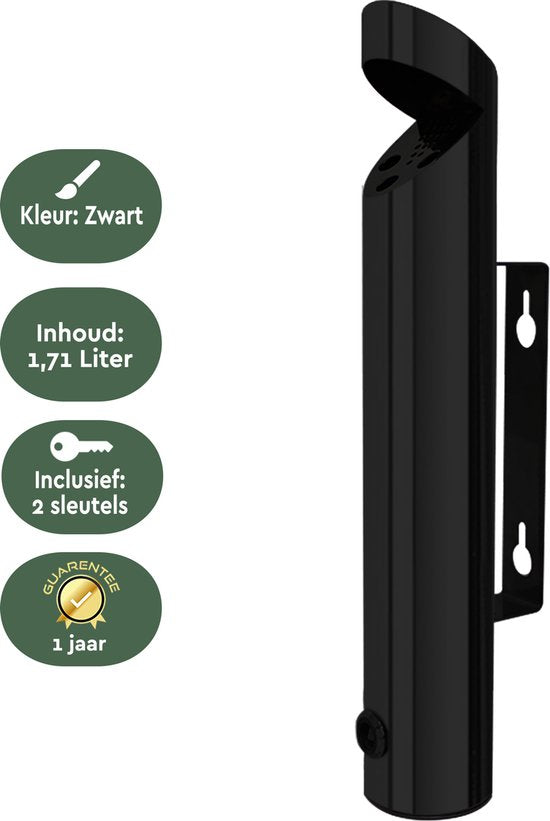 BRASQ Wandaschenbecher Schwarz - 1,7 Liter Fassungsvermögen - Outdoor-Aschenbecher