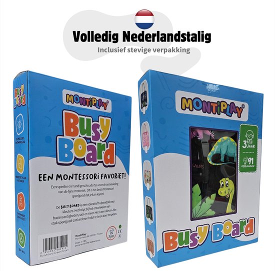 MontiPlay® Montessori Spielzeug - Sensorisches Spielzeug - Activity Board - Busy Board - Montessori Home Activity Book - Pädagogisches - Sensomotorisches Spielzeug - Dinosaurier Spielzeug
