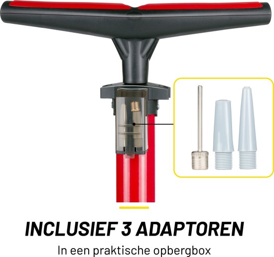 Dunlop Fahrradpumpe mit Manometer - Fahrradpumpe für Dunlop, Schrader und französische Ventile - Standpumpe inkl. Adapter für Wasserspielzeug und Bälle