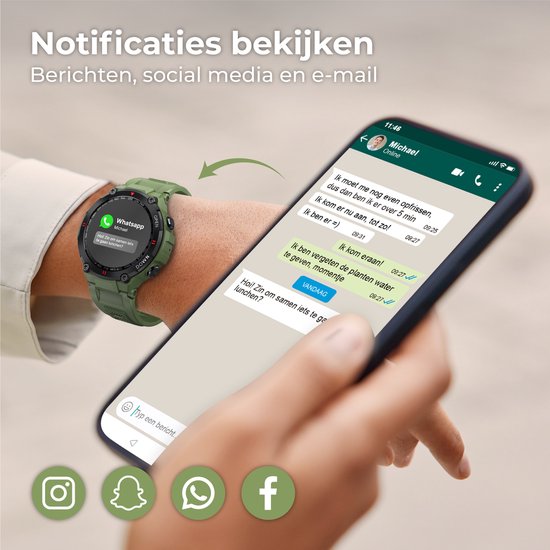 Nuvance - Outdoor Smartwatch - IP67 Wasserdicht - Bluetooth Smartwatch für Frauen und Männer - Smartwatches - Sportuhr mit Schrittzähler, Kalorienzähler, Schlafmesser - Geeignet für alle Smartphones - Grün