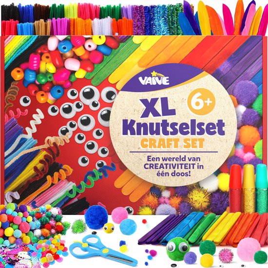 Vaive Bastelset 905-teilig - Basteln Mädchen & Jungen - Perlen, Federn, Pompons & Wackelaugen - Bastelkoffer - Bastelbedarf - Bastelsets