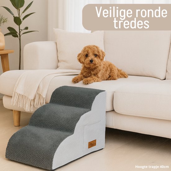 By Cee Cee Hundeschritte für Hunde - Hundeschritte Stabil - Hundeschritt - 3 Stufen - 40x57x40cm - Grau - Odi