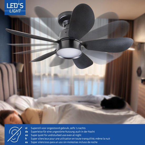 LED's Light – Schwarzer Deckenventilator mit Leuchte – Ø 53 cm – Einstellbare Lichtfarbe – 25 W, 1100 lm, 3000 K/6500 K – Deckenleuchten mit Ventilator und Leuchte