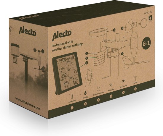 Alecto WS5200 - Professionelle WiFi-Wetterstation mit Außensensor - App-Steuerung - 6-in-1