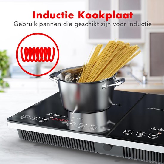 KitchenBrothers Induktionskochfeld - 2 Brenner - Freistehend - 1500W + 2000W - Edelstahl