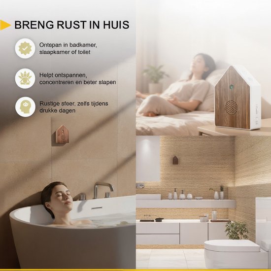 UPLY Birdhouse With Sound - Vogelhaus mit Sensor - 5 Naturgeräusche für Toilette/WC - Bewegungsmelder - Zwitscherbox - Geschenk - Inkl. Befestigung - Weiß - Eiche