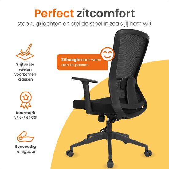 Goliving Ergonomischer Bürostuhl - Bürostuhl - verstellbar - auf Rollen - für Erwachsene - NEN-1335 - Schwarz