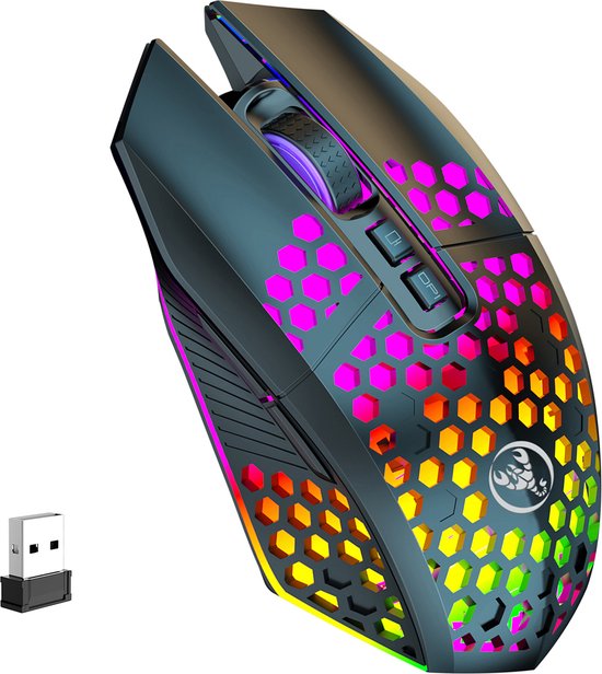 HXSJ T500 Gaming-Maus - Ultraleicht - RGB-Beleuchtung - Helles Schwarz