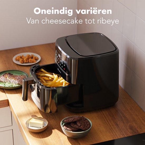 KitchenBrothers Airfryer XXL - 7.5L - 1800W - Heißluftfritteuse - Duale Heizung - 50ºC bis 200ºC - 10 Kochprogramme - Schwarz