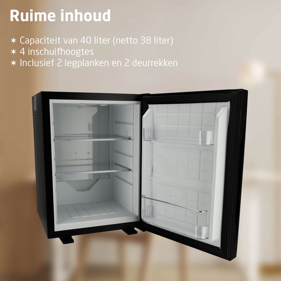 BREND BR-2227 Mini-Kühlschrank Freistehend 40 Liter - Tischkühlschrank mit einstellbarer Temperatur - Minibar mit einstellbarer Türrichtung - Schwarz