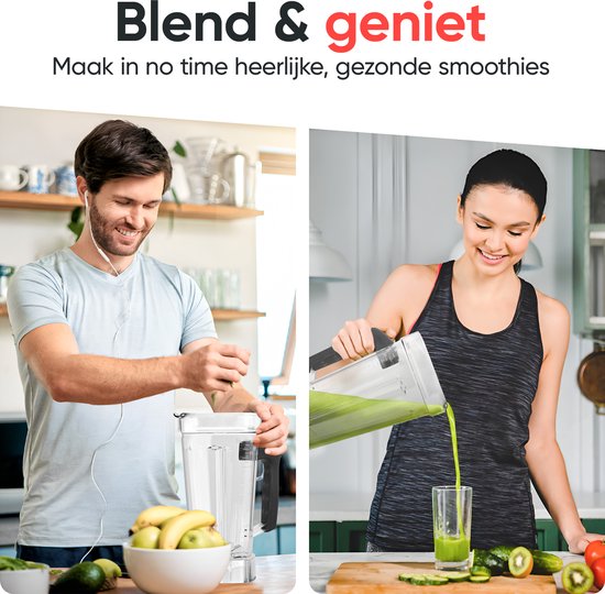 Kitchenwell Power Blender - 2000W - 2L - 9 Funktionen - Smoothie Maker - Edelstahl - Schwarz