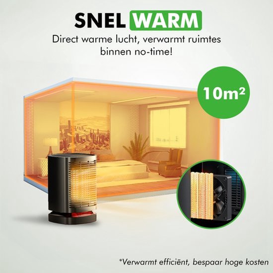 Travelhawk Elektroheizgerät - Keramikheizgerät - 3 Stufen - 950W Heizgerät - Elektroheizgerät mit LED-Anzeige - Rotierend - Schwarz