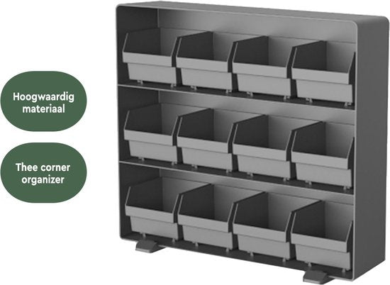 BRASQ Tea Organizer Black TB200 - Teebox 12 Fächer - Küchenorganizer - Teebox - Teebeutelhalter - Platzsparendes Aufbewahrungssystem