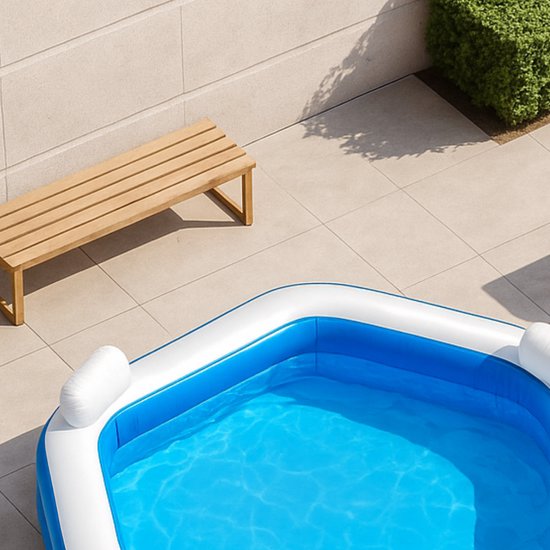 Creative Kids Familien Pool - Aufblasbar - 2 Liegestühle - 213 x 206 x 60 cm - Mit Getränkehalter und Kopfstützen - Weiß/Blau