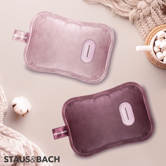 STAUS&BACH Bellune - Elektrische Wärmflasche mit Hülle - Wärmflasche mit 3 Wärmestufen (50°C bis 65°C) - 2 bis 10 Stunden warm - Wärmflasche für Baby - Bauch-, Nacken- und Rückenwärmer - Menstruationswärmestreifen - Bordeauxrot