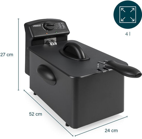 Princess Friteuse 182729 - Friteuse - 4 Liter - Kaltzone - 2000 Watt - Black Steel Collection