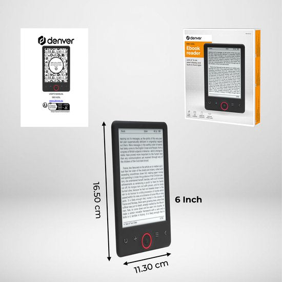Denver E Reader 6 Zoll - E-Book-Reader 4GB - A Qualität Grande Carta - MicroSD-Eingang - EBO635L