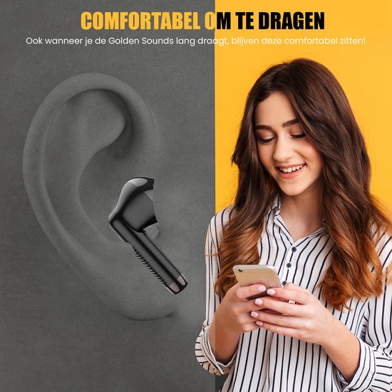 Golden Sound - Kabellose Ohrhörer - Bluetooth 5.1 und universelle Passform - mit Ladegerät und Smart-Touch-Funktionen - für Sport und Freisprecheinrichtung - schwarzer Kunststoff