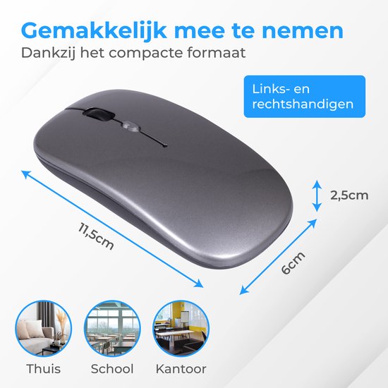 Nuvance - Kabellose Maus LED - Bluetooth - Ergonomisch - Laptop und Gaming - Kabellos - Grau