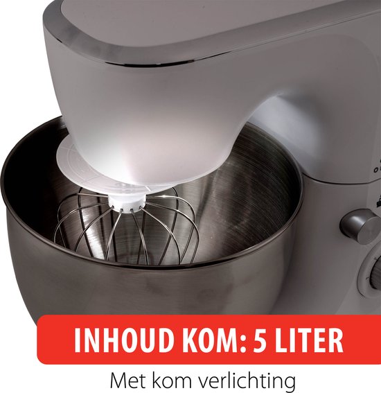 alpina Food Processor - Küchenroboter - 5L Edelstahl-Mixbehälter - 3 Zubehörteile - Weiß