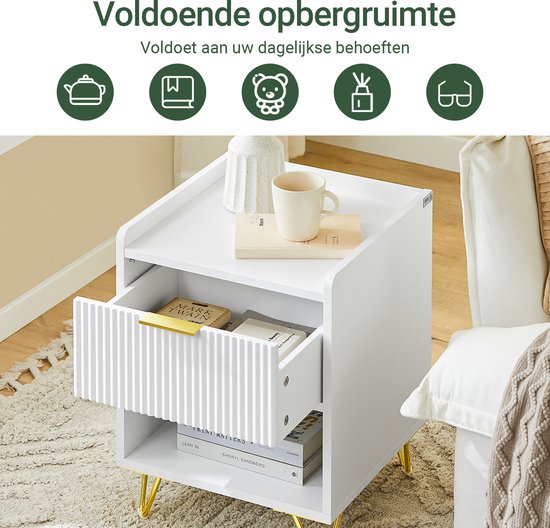 SoBuy Nachttisch, Nachttisch mit Schublade und Ablage, moderner Beistelltisch für Schlafzimmer und Wohnzimmer, weiß, 40 x 40 x 51 cm (B x T x H) FBT169-W