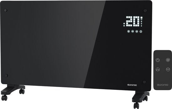 Auronic Electric Konvektor-Heizung - Mit Thermostat und Fernbedienung - Glasheizung - 2500W Heizung - Schwarz