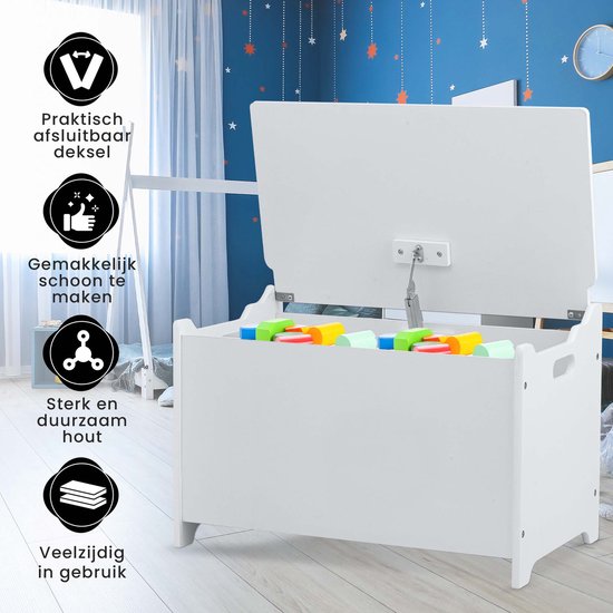 Oemmie Spielzeugbox - Aufbewahrungsbox - Aufbewahrungsbox - Aufbewahrungsbox - Aufbewahrungsbox Kinder - 60x40x37cm - Sicherheitsscharniere - Weiß