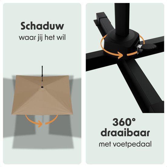 LifeGoods Sonnenschirm - 300x300 cm - neigbar - 7 Ständer - wasserdicht - mit Bezug - Taupe
