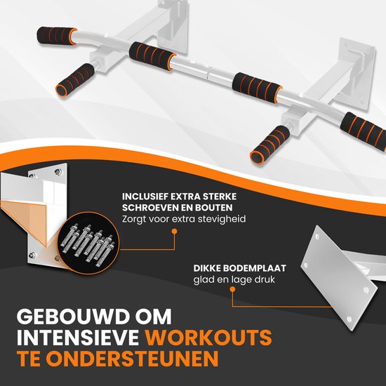 TTD® Premium Klimmzugstange - Klimmzugstation - Wandklimmzugstange - Dip Station - Dip Bars - Home Sports - Home Fitness - Hochwertige Materialien - Extra stabile Befestigungsteile - Heimtraining - Weiß/Orange