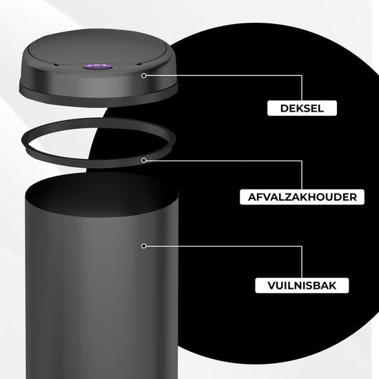 Bayt Mülleimer - Mülleimer 50 Liter - Mülleimer mit Sensor - Abfalleimer - Mülleimer - Abfalleimer - Schwarz