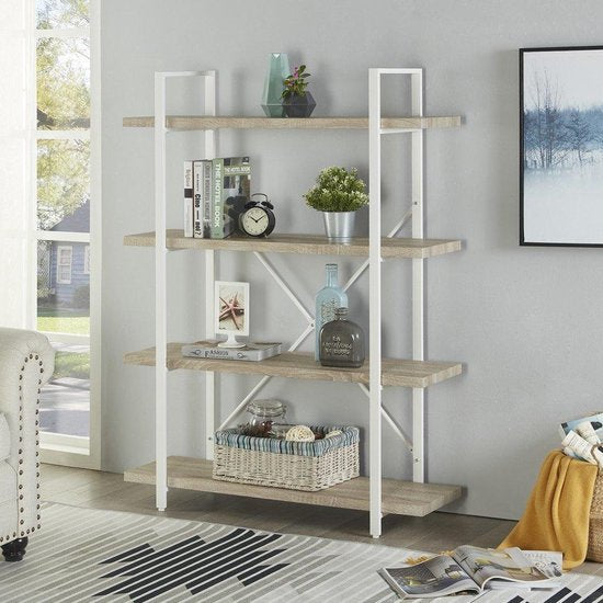 Wandschrank Sturdy - offenes Bücherregal - Industriedesign - 140 cm hoch weiß