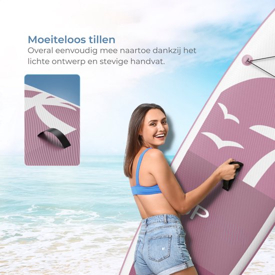 Supper Sup Board - Max. 120KG - Aufblasbar - Paddle Board - Pumpe - Finne - Leash - Tragetasche - 285 x 76 cm - Pink