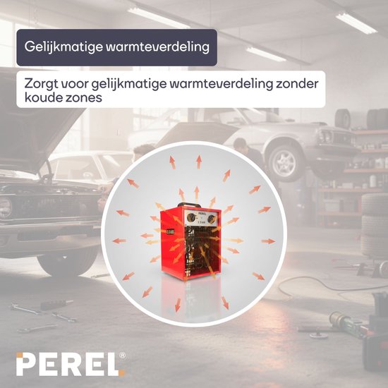 Perel Elektroheizlüfter 3300W, 2 Heizstufen, Thermostat und Kühlbetrieb, IP24, mit Überhitzungsschutz, kompakter tragbarer Heizer für Werkstatt, Garage, Hobbyraum