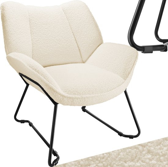 tectake Lounge Chair - Runder Sessel - Teddy Chair - Polstersessel - Bouclé-Polsterung - Plüsch-Lesesesessel - Skandinavischer Stil - cremeweiß