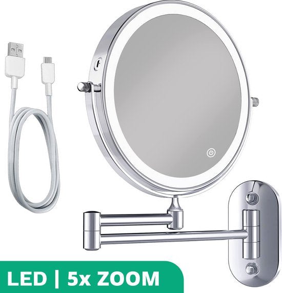 Mirlux Make-up-Spiegel - Mit LED-Beleuchtung - 5fache Vergrößerung - Rasierspiegel