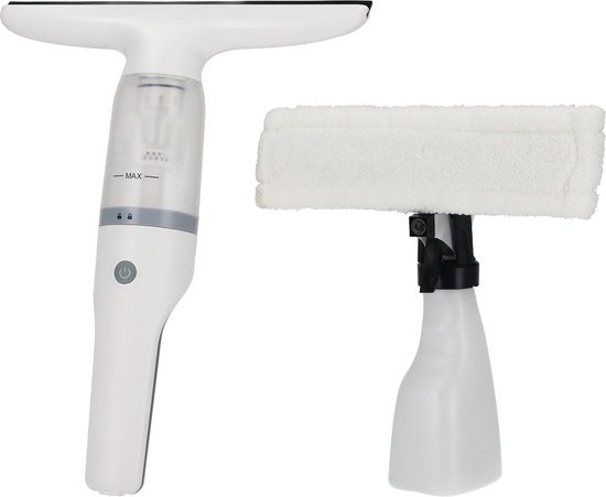 BREND BR-2218 Elektrischer Fensterwischer und Sprühflasche - Fensterwascher mit Saugsystem verhindert Leckagen - Mit extra Reinigungstuch - USB-C Ladekabel - Weiß