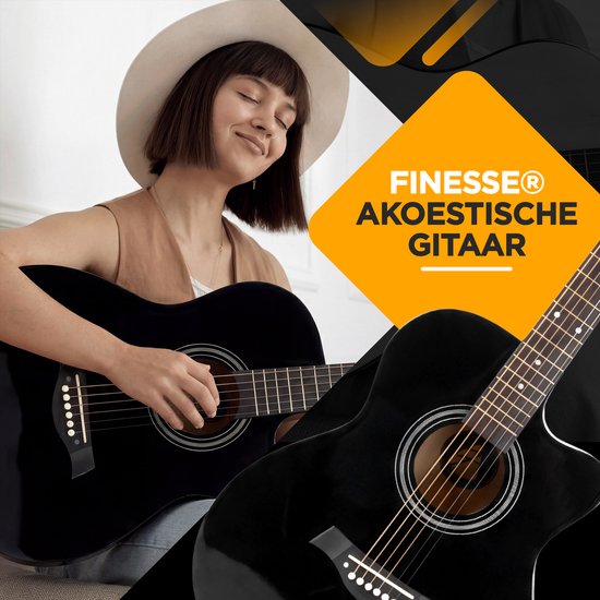Finesse Akustikgitarre - mit Videokurs - 4/4 40" - Westerngitarre - Gitarre Kinder & Erwachsene - Schwarz