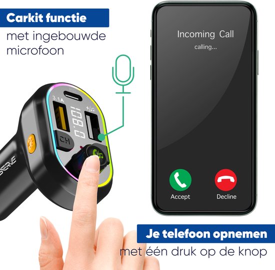 Serve Bluetooth-Empfänger Auto - FM-Transmitter - 25W Superschnelle Aufladung - Auto-Autoladegerät USB-C Schnell-Ladegerät