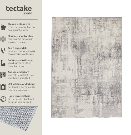 tectake Teppich im Vintage-Design - Niederflorteppich für Wohnzimmer, Kinderzimmer, Schlafzimmer oder Flur - Waschbar - Div. Größe - 160x230cm - beige/grau