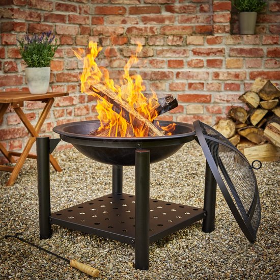 Gardebruk Feuerschale - Ø55cm Pfahl-Funkengitter-Deckel - Schwarz