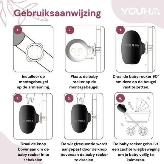 Youha Baby Rocker - Automatisches Schaukeln des Kinderwagens oder Buggys - Hände frei vom Schaukeln - Wippe für Kinderwagen - Einschlafhilfe Baby - 5 Wiegemodi - Inklusive Aufbewahrungsbeutel & Ladekabel - Farbe: schwarz