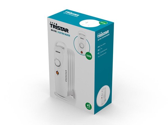 Tristar Elektroheizgerät KA-5103 - Ölgefüllter Heizkörper - 500 Watt - 5 Rippen - Kompakt - Weiß